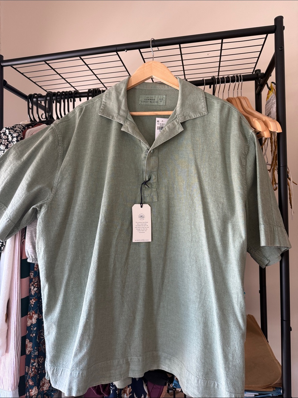 Abercrombie & Fitch Summer Linen Blend Relaxed Olive Green Polo